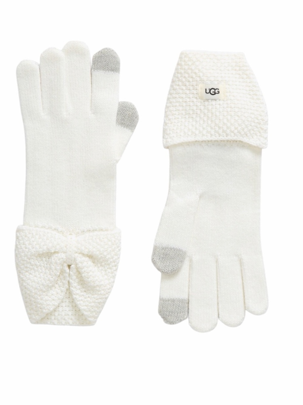 UGG Cream Knit Bow Gloves with Gray Touchscreen Tips